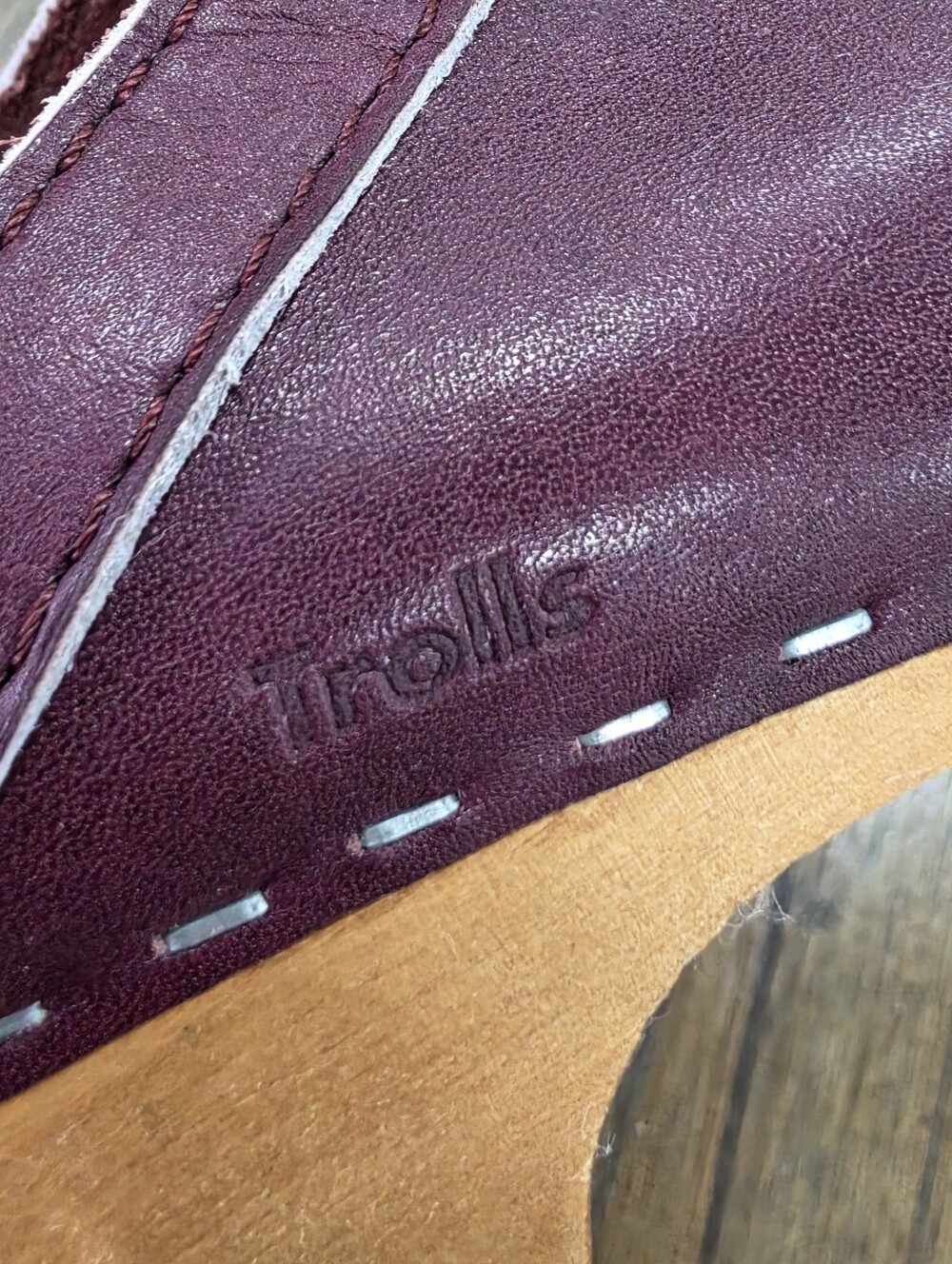 TROLLS By Samhall Burgundy Leather & Wood Sweden Clogs Size 37 - Picture 11 of 13